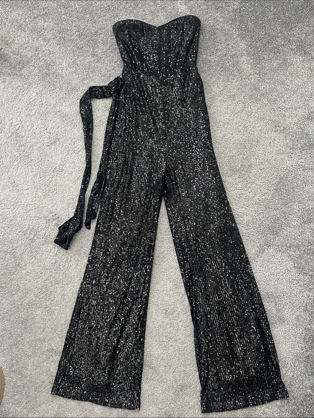 Lulus Strapless Black Sequin Jumpsuit